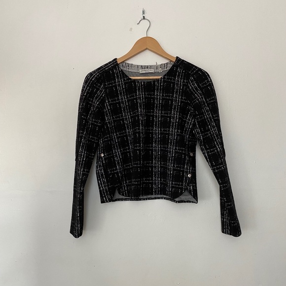 Patrizia Luca Black Long Sleeve Checkered Top - Picture 1 of 4